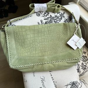 Free People Sandino suede messenger bag, faded fatigue. BRAND NEW